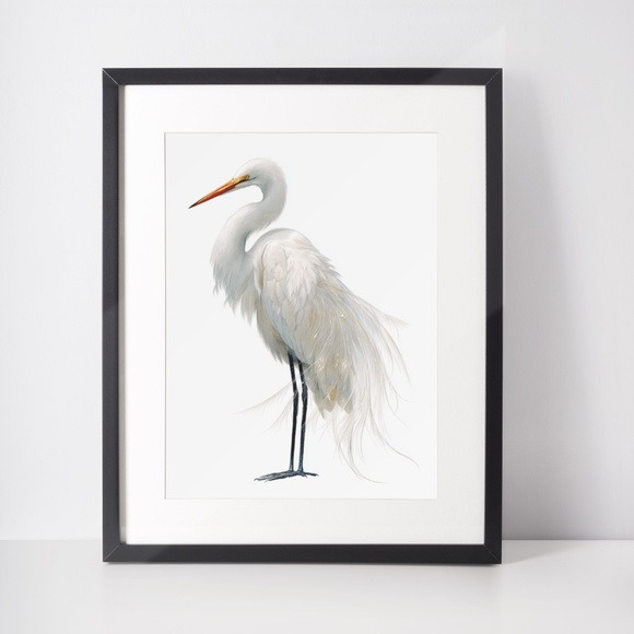 Watercolor White Heron Portrait Wall Art Print Poster, Unframed - Picture 3 of 6
